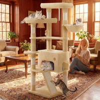 Produktbild von Fobyfurny Kratzbaum für Katzen aus Holz mit Katzenhaus, 3 Plattformen und Katzenkorb, 153 cm, Beige