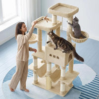 Produktbild von Fobyfurny Kratzbaum für Katzen in Beige mit 176 cm Höhe, 2 Plattformen, 2 Höhlen, 9 Sisal-Kratzstämmen und 2 Hängematten, geeignet für Maine Coon