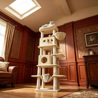 Produktbild von Fobyfurny Kratzbaum für Katzen in Beige mit 2 Höhlen, Hängematte und 210 cm Höhe