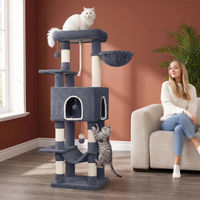 Produktbild von Fobyfurny Kratzbaum für Katzen in Dunkelgrau mit 5 Kratzsäulen, großen Plattformen und Versteckhöhle, 149 cm Höhe