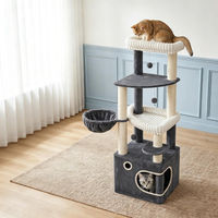 Produktbild von Fobyfurny Kratzbaum für Katzen in Grau mit Katzenhaus, Plattformen und Spielbällen, 151 cm hoch
