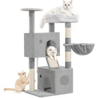 Produktbild von Fobyfurny Kratzbaum für Katzen in Hellgrau mit 2 Katzenhöhlen und 2 Plattformen, 108 cm