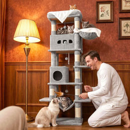Fobyfurny Kratzbaum für Katzen mit 2 Höhlen, Hängematte und 8 Kratzpfosten in 210 cm Höhe – Bild 1 von 1