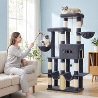 Produktbild von Fobyfurny Kratzbaum für Katzen mit 2 Plattformen, 2 Höhlen, 9 Sisal-Kratzstämmen, 2 Hängematten und Katzenkorb, 176 cm hoch