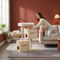 Produktbild von Fobyfurny Kratzbaum für Katzen und Kitten, 75 cm, Beige, mehrstöckig mit 2 Katzenhöhlen und Sitzstange