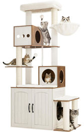 Fobyfurny Kratzbaum mit Katzenklo Schrank 190 cm Weiß Braun – Bild 1 von 1