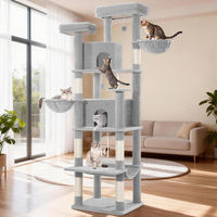 Produktbild von Fobyfurny Kratzbaum XXL 216 cm für Katzen in Hellgrau mit Höhlen, Hängematte und Körben