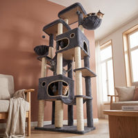 Produktbild von Fobyfurny XXL Kratzbaum für Katzen in Grau mit 213 cm Höhe, 2 Plattformen, 2 Höhlen, 10 Kratzstämmen, 2 Hängematten und Korb