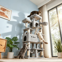 Fobyfurny XXL Kratzbaum für Katzen mit 201 cm Höhe, 9 Kratzsäulen, 2 Höhlen, 2 Hängematten und Sisalseil – Bild 1 von 1