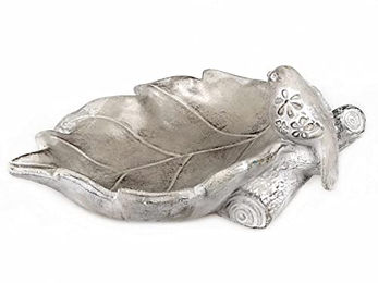 Produktbild von formano Vogeltränke Blatt in Grau Steinfarben aus Kunstharz 29cm