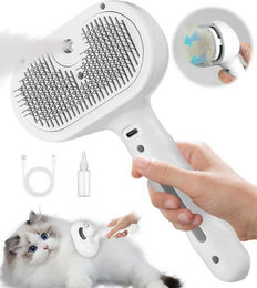 Forrlite Dampfbürste für Katzen und Hunde aus Edelstahl mit Sprühfunktion in Weiß – Bild 1 von 4