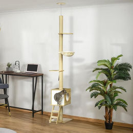 Fortuna Lai Kratzbaum deckenhoch mit Katzenhaus, zwei Plattformen und Hängematte, hellbraun-beige, 40 x 40 x 260 cm – Bild 1 von 1
