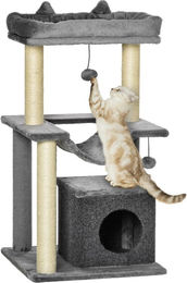 Fortuna Lai Kratzbaum für Katzen 90 cm mit Hängematte und Katzenhöhle in Grau aus Plüsch und Sisal – Bild 1 von 3