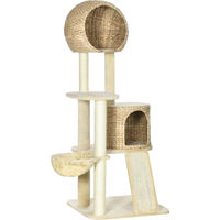 Produktbild von Fortuna Lai Kratzbaum für Katzen mit Katzenhaus aus Rattan, Plattformen, Hängematte und Rampe, Beige, 60 x 60 x 150 cm