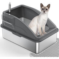 Produktbild von FOUORTUNATE-BEE Haubentoilette für Katzen aus Edelstahl XXL mit Katzenstreuschaufel und Doppelschicht Matte
