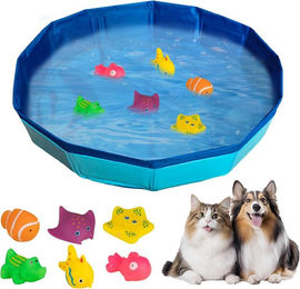 FOUORTUNATE-BEE Hundepool faltbares Mini-Schwimmbecken für Hunde und Katzen aus Kunststoff mit 6 Fischen in Blau – Bild 1 von 5
