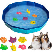 Produktbild von FOUORTUNATE-BEE Hundepool faltbares Mini-Schwimmbecken für Hunde und Katzen aus Kunststoff mit 6 Fischen in Blau