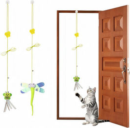FOUORTUNATE-BEE Katzenspielzeug 2er-Set aus Plüsch mit Catnip und bunten Vogel-Motiven für interaktives Spiel am Türrahmen – Bild 1 von 2