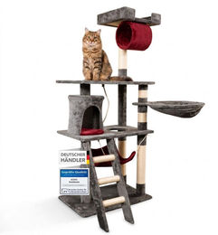Foxdevil by xonic Kratzbaum für Katzen mit Aussichtsplattform Hängematte Kuschelhöhle und Treppe 141 cm Grau Rot – Bild 1 von 6
