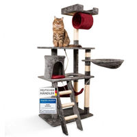 Produktbild von Foxdevil by xonic Kratzbaum für Katzen mit Aussichtsplattform Hängematte Kuschelhöhle und Treppe 141 cm Grau Rot