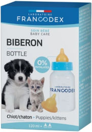 Francodex Futterflasche für Welpen und Kätzchen aus Kunststoff mit 2 Sauger 120 ml Blau - 120 ml – Bild 1 von 2