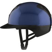 Produktbild von Freejump Vorono Reithelm aus Carbon in Blau und Glossy Schwarz mit breitem Visier Größe M