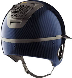 Produktbild von Freejump Vorono Reithelm aus Carbon in Blau und Matt Schwarz mit breitem Visier und Schläfenschutz
