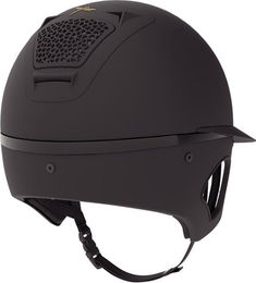 Produktbild von Freejump Vorono Reithelm Carbon in Schwarz Matt mit breitem Visier und Schläfenschutz Größe M
