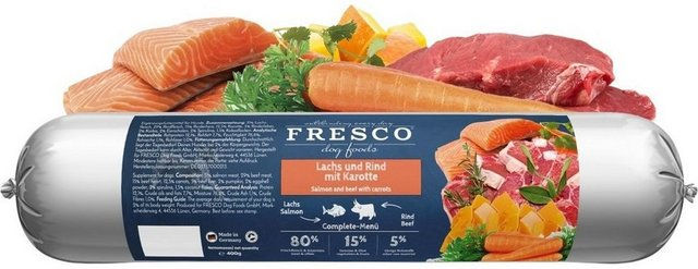 FRESCO Barf Hundewurst Lachs und Rind mit Karotte, getreidefrei, 2 x 400g – Bild 1 von 12