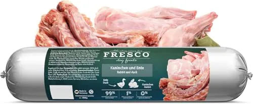FRESCO BarfWurst Kaninchen und Ente pur getreidefrei und monoprotein Hundefutter 400 g – Bild 1 von 10