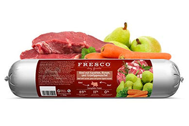 FRESCO BarfWurst Rind mit Karotten, Birnen und Grünlippmuschel für Hunde Adult 400 g – Bild 1 von 5