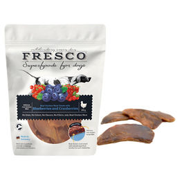 Produktbild von FRESCO Belohnungssnack Hähnchenfilets mit Blau- und Kranbeeren getreidefrei 100 g