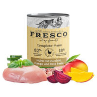 Produktbild von FRESCO Complete-Menü Huhn mit Zucchini, Mango und Rote Beete Getreidefrei Monoprotein Adult 12x400 g