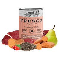 Produktbild von FRESCO Complete-Menü Hund Rind mit Süßkartoffeln, Birne und Chiasamen getreidefrei 12x400 g