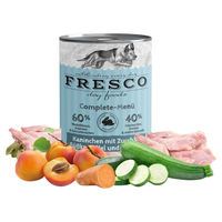 Produktbild von FRESCO Complete-Menü Kaninchen mit Zucchini, Aprikose und Borretsch, getreidefrei, 12 x 400 g