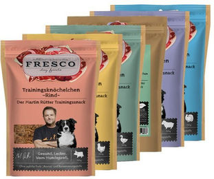 Fresco Dog Martin Rütter Trainingsknöchelchen Hunde Leckerli Probierpaket 6x150g Getreidefrei und Zuckerfrei mit hohem Fleischanteil für alle Altersstufen – Bild 1 von 3