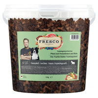 Produktbild von Fresco Dog Martin Rütter Trainingsknöchelchen Pferd mit Preiselbeeren und Birne getreidefrei 1 kg Eimer