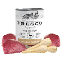 Produktbild von FRESCO Hypoallergen Hundefutter Strauß mit Pastinake Nassfutter 12 x 400 g