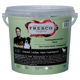 FRESCO Martin Rütter Trainingsknöchelchen Pferd Hundeleckerli getreidefrei und zuckerfrei mit 92% Frischfleisch 1 kg Eimer – Bild 1 von 4