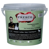 Produktbild von FRESCO Martin Rütter Trainingsknöchelchen Pferd Hundeleckerli getreidefrei und zuckerfrei mit 92% Frischfleisch 1 kg Eimer