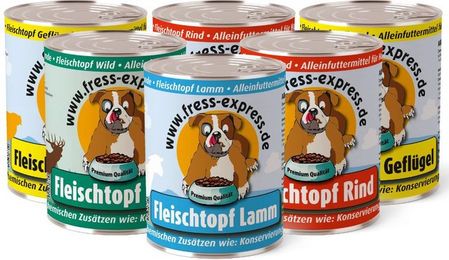 Produktbild von fress-express Reinfleisch Nassfutter Hund Gemischte Sorten Getreidefrei mit hohem Fleischanteil 800g