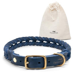 FREUDENTIER Hundehalsband AlsterTwist aus geflochtenem 100% Fettleder in Royal Blue für kleine und mittlere Hunde (27cm – 33cm) – Bild 1 von 5