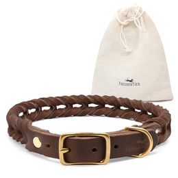 Freudentier Hundehalsband aus Leder geflochten Braun 50-56cm – Bild 1 von 5