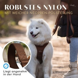 Freudentier Hundeleine aus Nylon für mittelgroße und große Hunde, verstellbar und gepolstert, Braun - 2 m – Bild 1 von 6