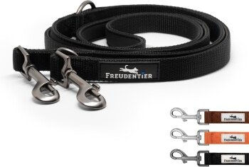Freudentier Hundeleine Clyde Schwarz 2m aus Nylon wasserabweisend gepolstert und verstellbar - 2 m – Bild 1 von 5
