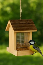 Friso Natur Vogelfutterhaus Flamingo aus Kiefernholz und Plexiglas mit abnehmbarem Dach 23,5 cm – Bild 1 von 2