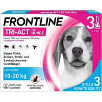 Produktbild von Frontline Tri-Act Spot-on-Lösung gegen Zecken, Flöhe und fliegende Insekten für Hunde 10-20 kg 3er Packung