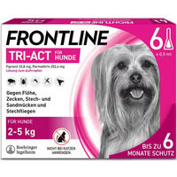 Produktbild von Frontline Tri-Act Spot-on Lösung gegen Zecken, Flöhe und fliegende Insekten für Hunde XS 2-5 kg 6 Stück