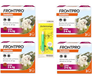 FRONTPRO Kautabletten Boehringer Ingelheim für kleine Hunde 2-4kg gegen Zecken und Flöhe Viererpackung – Bild 1 von 2