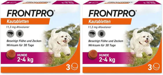 FRONTPRO Kautabletten für Hunde 2 bis 4 kg Mini gegen Flöhe und Zecken Doppelpack 2x3 Stück von Boehringer Ingelheim – Bild 1 von 1